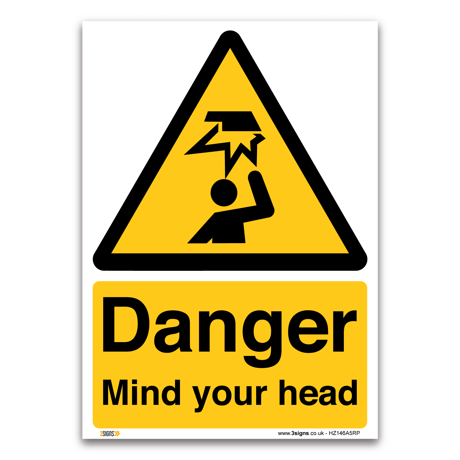 VSafety Danger Mind Your Head Sign 300mm x 100mm 1mm Rigid Plastic Landscape