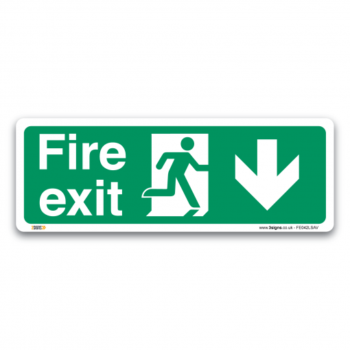 fire exit arrow down sign