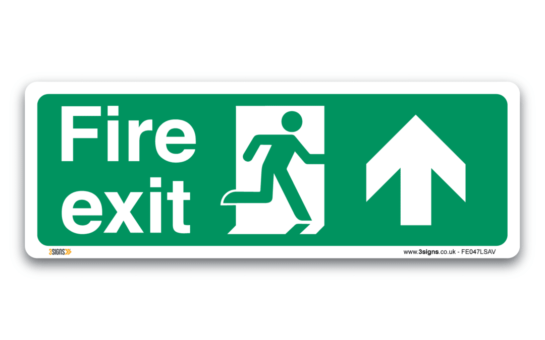 Fire exit arrow up sign, Health and Safety Emergency Exit signs