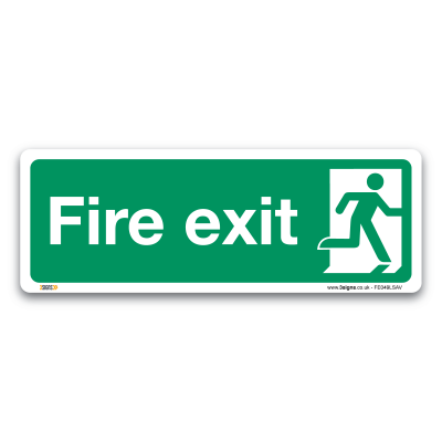 Glow-In-The-Dark High Intensity-Adhesive RUNNING MAN UP LEFT EXIT SIGN 