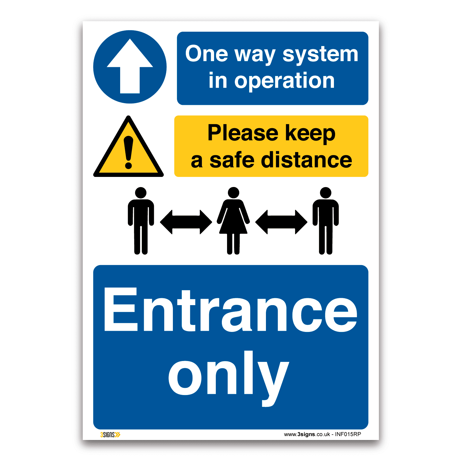 3 Signs Entrance Only Social distancing 1mm Rigid Plastic A3 420x297mm One way system in operation Sign Mandatory Virus Protection Safety
